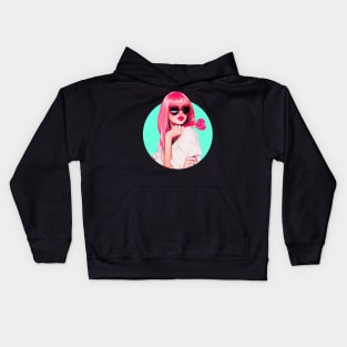 Cartoon pin up sexy woman lollipop sunglases big lips Kids Hoodie